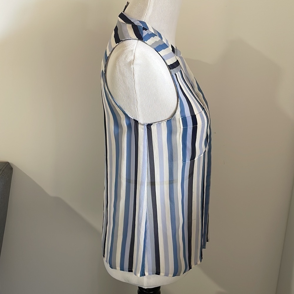 Joie striped blue 100% silk button up summer tank - Picture 3 of 7